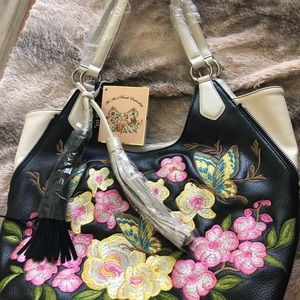 SHARIF LEATHER EMBROIDERED HANDBAG PURSE